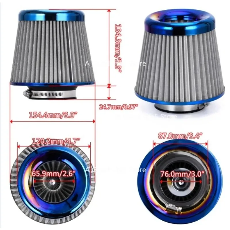 Apply To 63/70/76/101mm Roasted Blue Stainless Steel Car Modified Intake Air Filter  Large Flow for Mushroom Head Filter Element