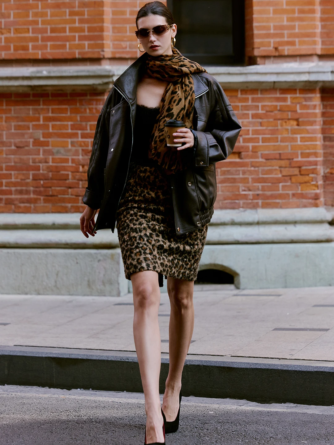 

Luna7xi Retro Leopard Print High Waist Straight Leg Skirt Versatile Commute Wool Blend Bodycon Skirt Comfortable Polyester