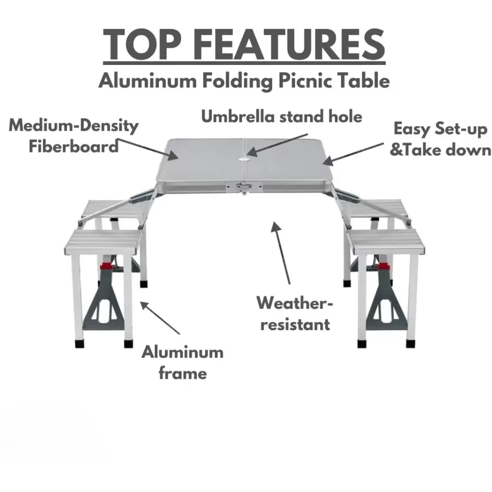 Aluminum folding picnic tables, lightweight folding tables, outdoor camping gear, folding and store easy self-packaging design