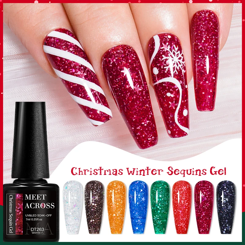 7Ml Kerst Glitter Gel Nagellak Glanzende Pailletten Winterkleur Semi-Permanant Weken Van Uv Led Gel Manicure Nail Art Lak