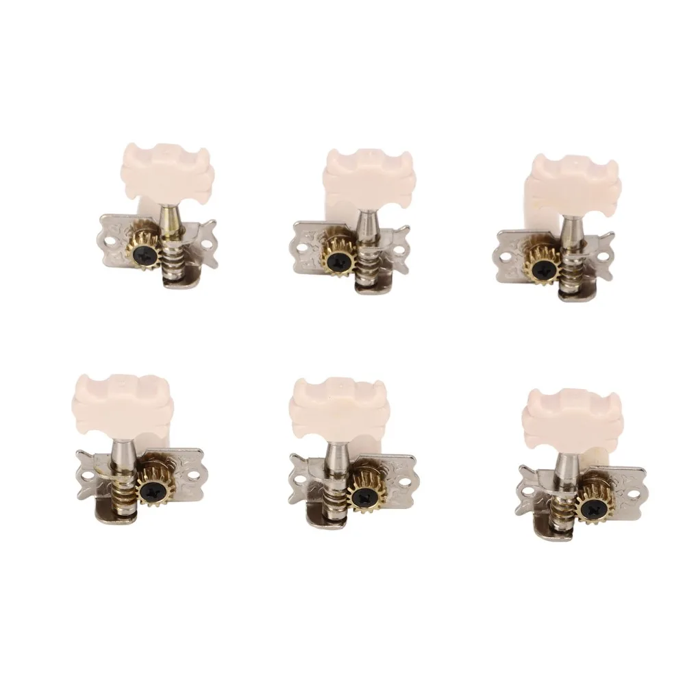 Ivory White Classical Guitar Tuning Pegs 3L3R Configuration Plastic+Metal Guitar Tuner Pegs Single Hole Guitar Tuning Keys