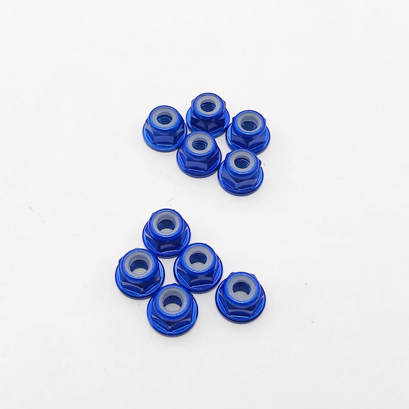 10 stücke M3/M4 Aluminium Legierung Flansch Nylon Einsatz Kontermutter Selbst-locking Mit Anti-skid Gummi ring Für RC Auto Scx10 Traxxas Rad