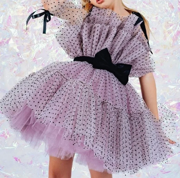 

New Baby Summer Girls Boutique Purple Mesh Bow Tutu Dress, Princess Kids Sweet Fashion Party Dresses