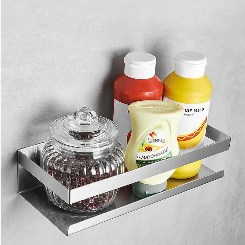 304 Stainless Steel Bathroom Racks Toilet Storage Rack Kitchen Seasoning Rack Punch Free Wall Mounted Racks Bathroom Organizer