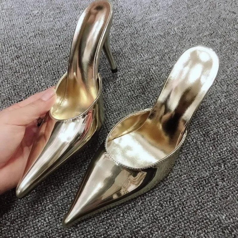 

2025 New Sexy Pointed Toe Slippers Women Spring Autumn Thin Heel Sandals Female Fashion Designer High Heels Sandals Women