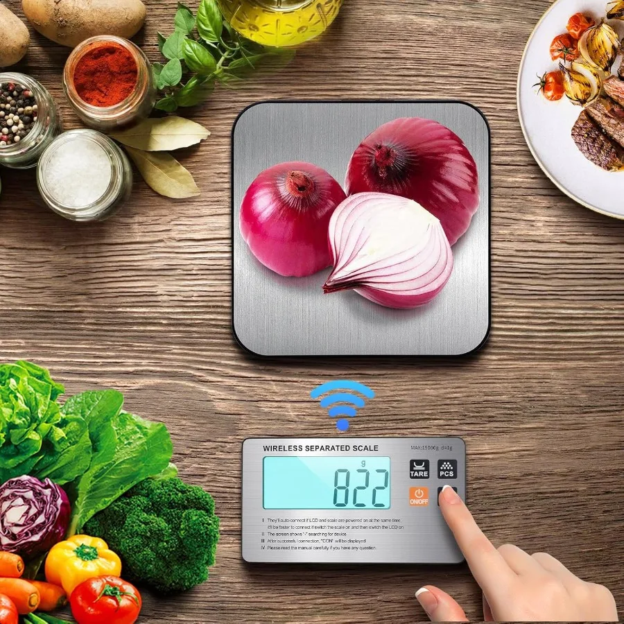 

Wirel Separated Food Scale 33 lb Digital Kitchen Split Scales Weight Grams and Ounces for Baking Cooking and Meal Prep LCD Disp