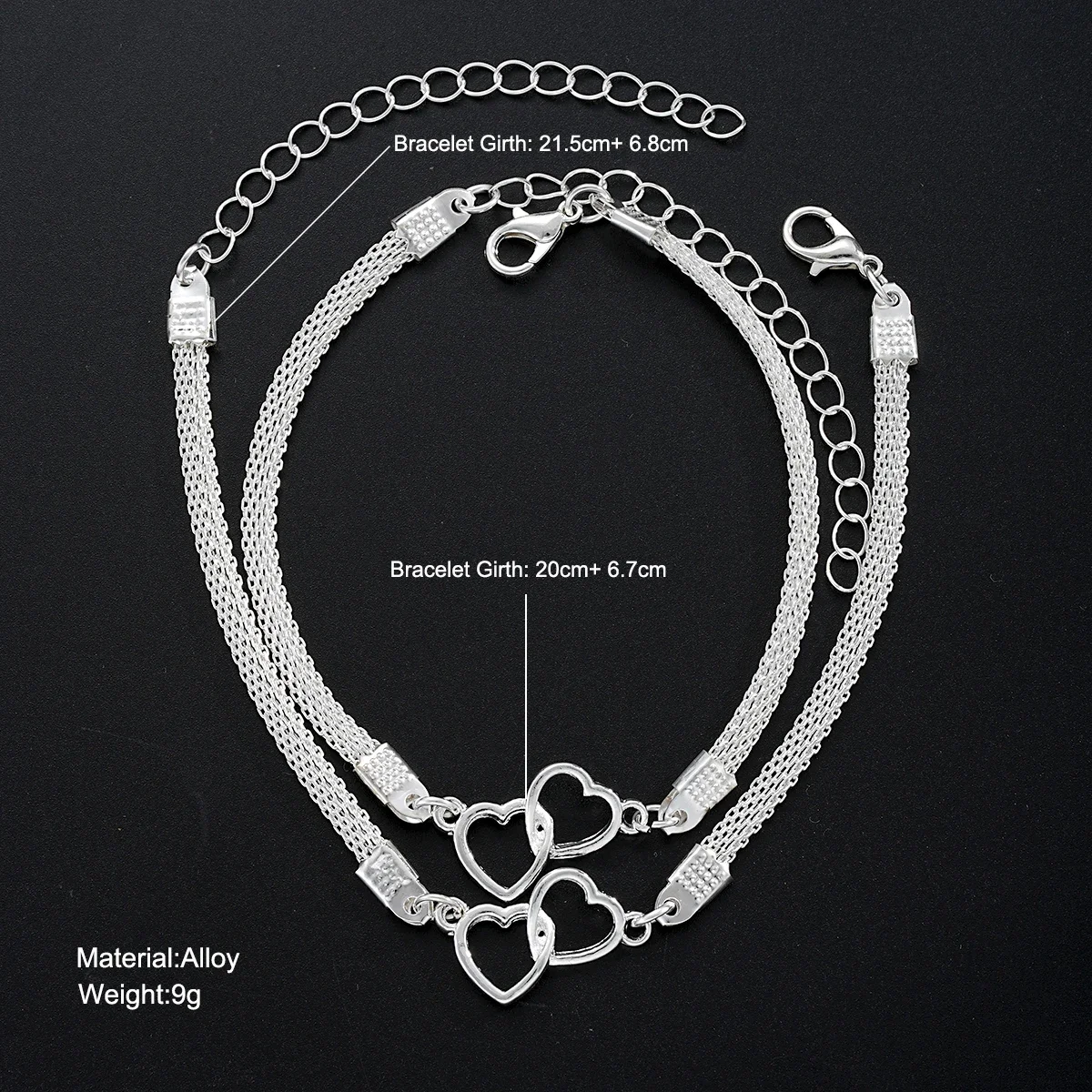 2 قطعة مجموعة جديدة الحب القلب أساور للأزواج للنساء الرجال الفضة اللون طبقة مزدوجة مطابقة سلسلة سوار عاشق المجوهرات هدية #2