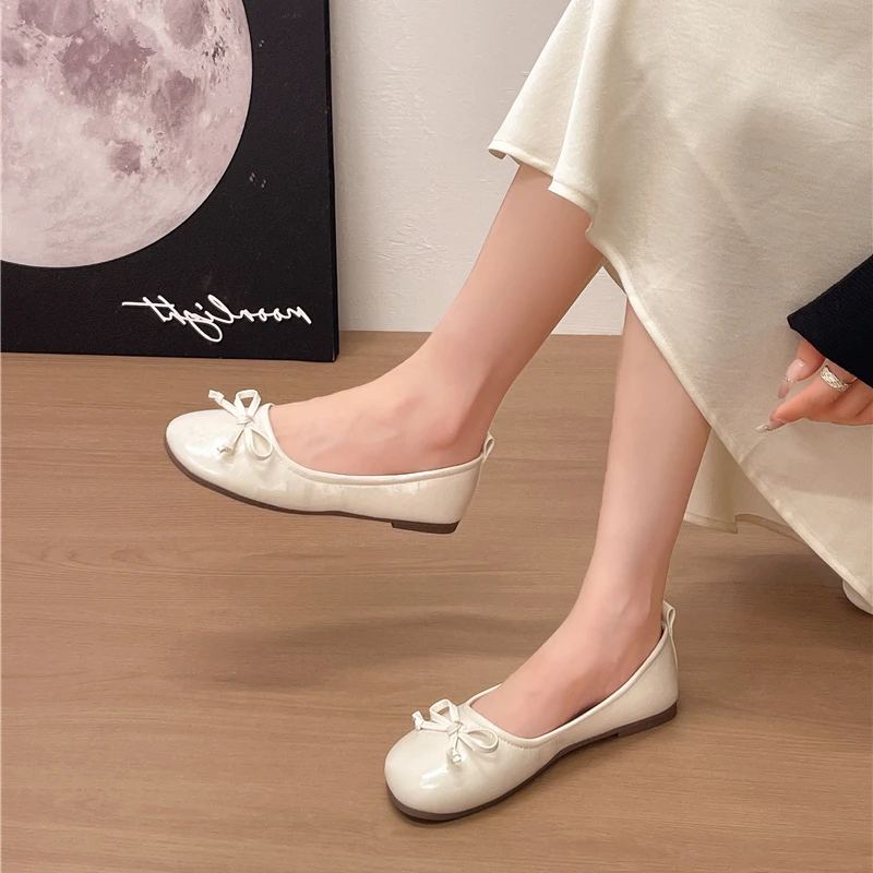 Ballerinas mit Schleifenknoten und runder Spitze für Damen, weiche Slip-On-Schuhe für den Alltag – Detail 17
