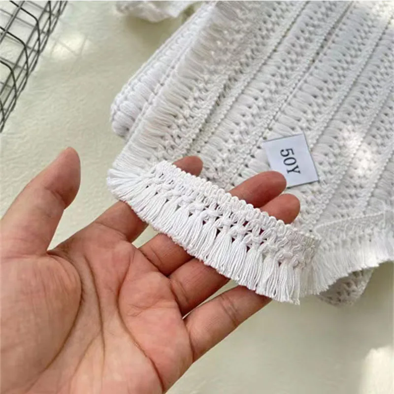 3cm Wide New White Beige Cotton Embroidery Tassel Woven Ribbon Home Decoration Crafts Curtain Carpet Sofa Diy Lace Accessories