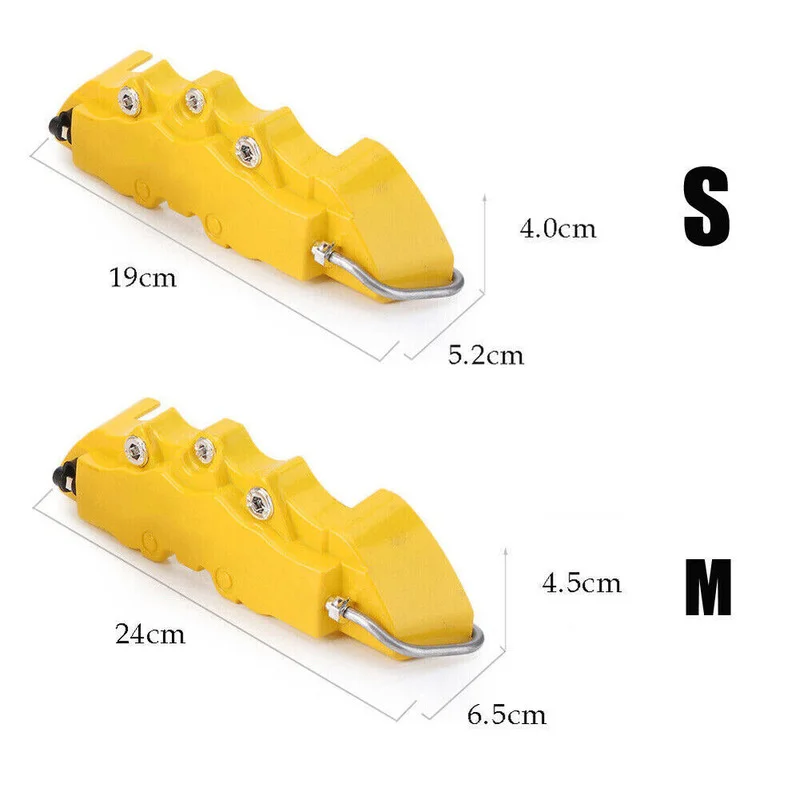 4x M+S 3D Style Car Disc Brake Caliper Cover Yellow Car Brake Pad Accessories for Front Rear Wheel Decor Auto Brake Disc Covers