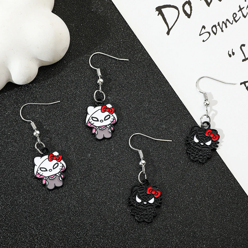 Sanrio Cartoon Kitty Earrings Creative Dressing Kitty Earrings Spiderman Play Cute Personality Girls Earrings Gift