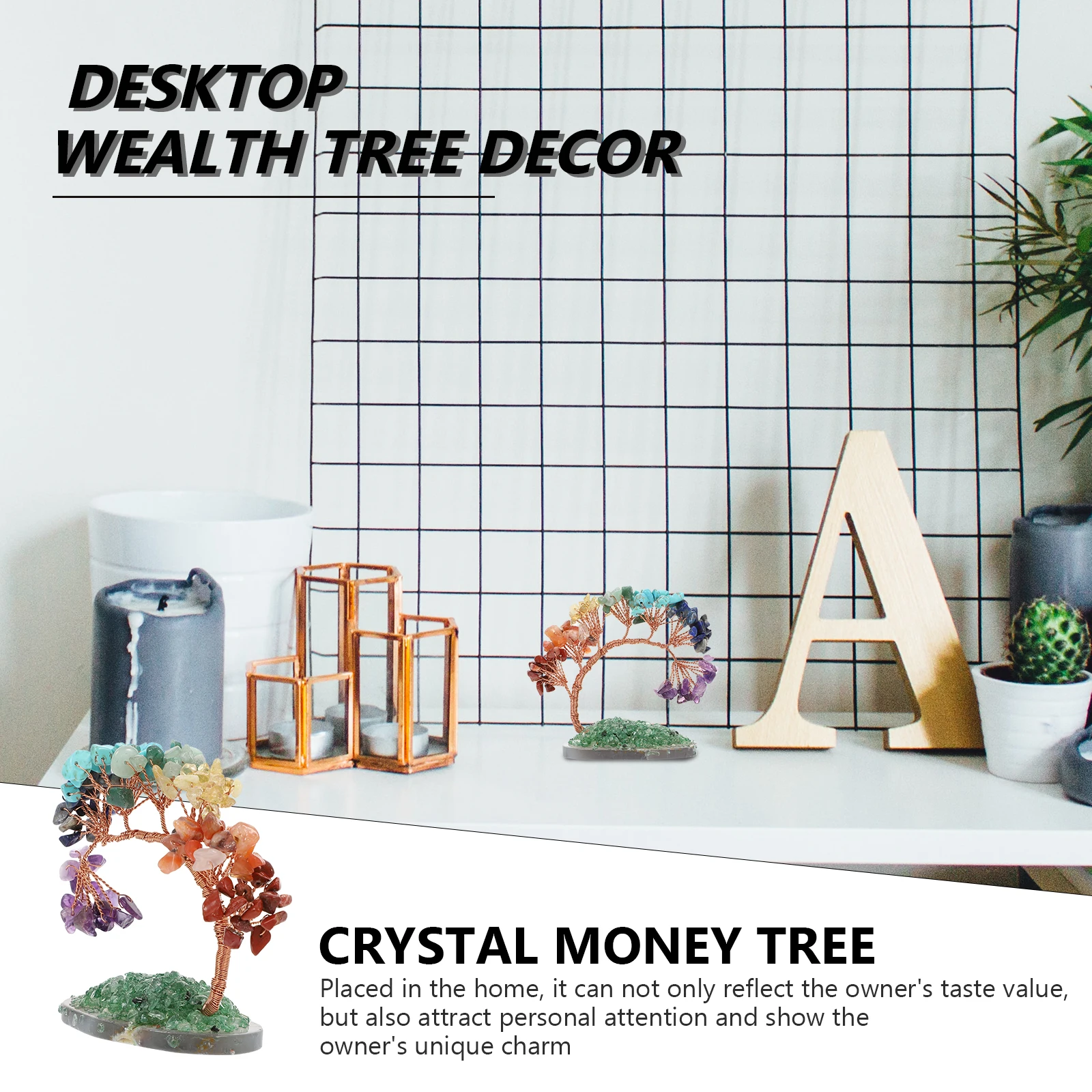 

Fortune Tree Ornament Money Decoration Delicate Desktop Wealth Crystal Adorn Craft Shape Home