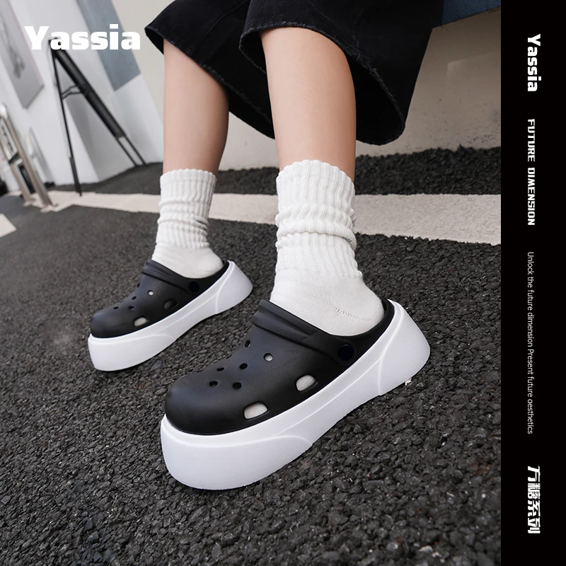 

yassia Hole Shoes Summer Non-Slip Outdoor Sandals Closed Toe Shit Feeling Beach Slippers Thick Bottom Soft Bottom