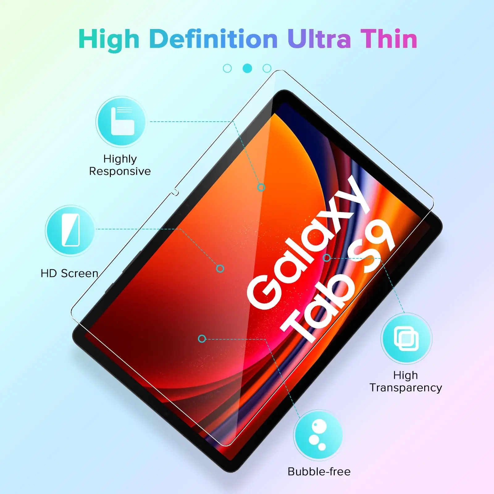 ฟิล์มเทมเปอร์สำหรับแท็บ Samsung Galaxy TAB S9 FE 10.9นิ้ว HD 9H ตัวป้องกันหน้าจอใสที่มีความแข็งแบบ Galaxy TAB S9/ S8/ S7 11"