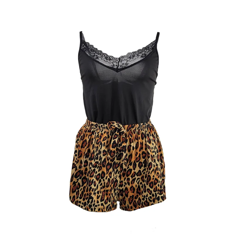 Krismile Summer Casual Pajama Sets for Women 2025 Sexy Lace Breathable Vest Top Print Drawstring Shorts Two Pcs Women Clothing
