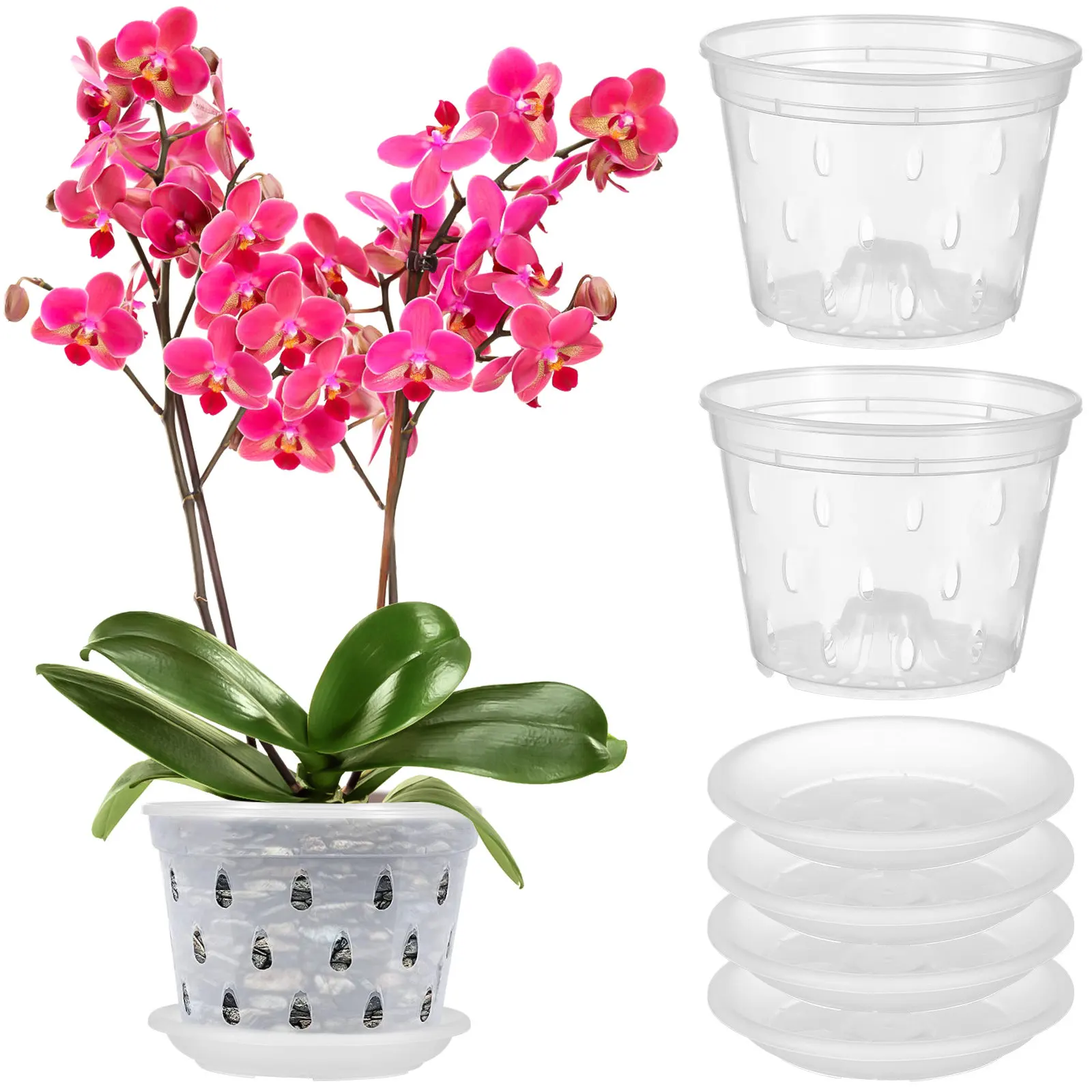 5Sets Clear Plastic Orchid Nursery Pots Transparent Plant Pots Drainage Holes Indoor Outdoor Garden Planters Clear Planter