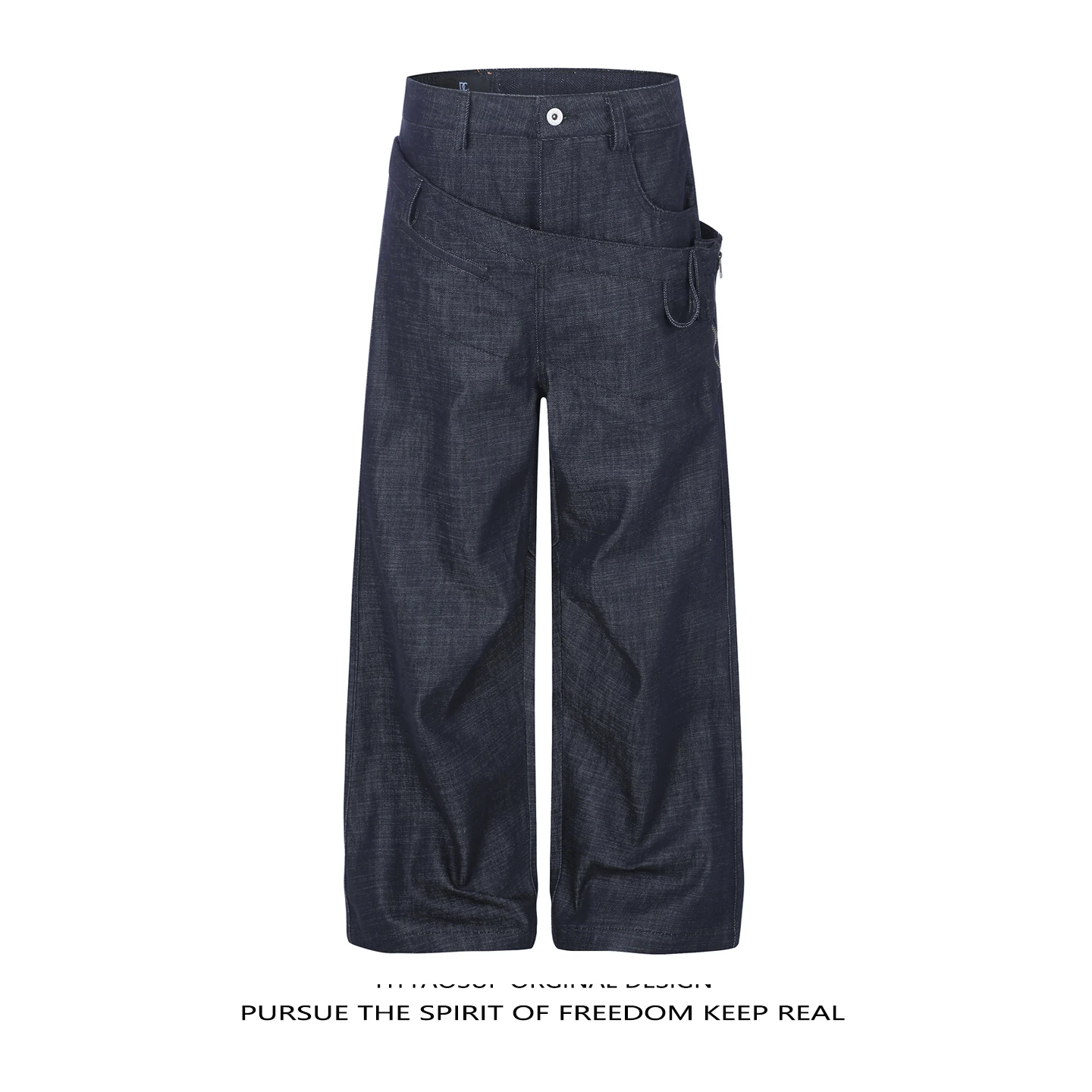 American Retro HTTAOSUP Jeans Wide Leg Pants Workwear Double Waist Design Wrinkled Deconstructed Jeans Cotton Polyester Blend