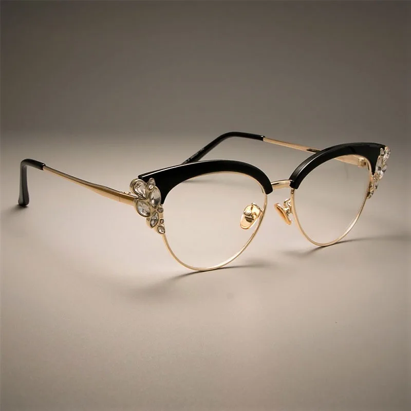 Damen brille mit glänzenden Strass steinen, Cat-Eye-Modetrend All-in-One-Schutzbrille gegen blaue Augen