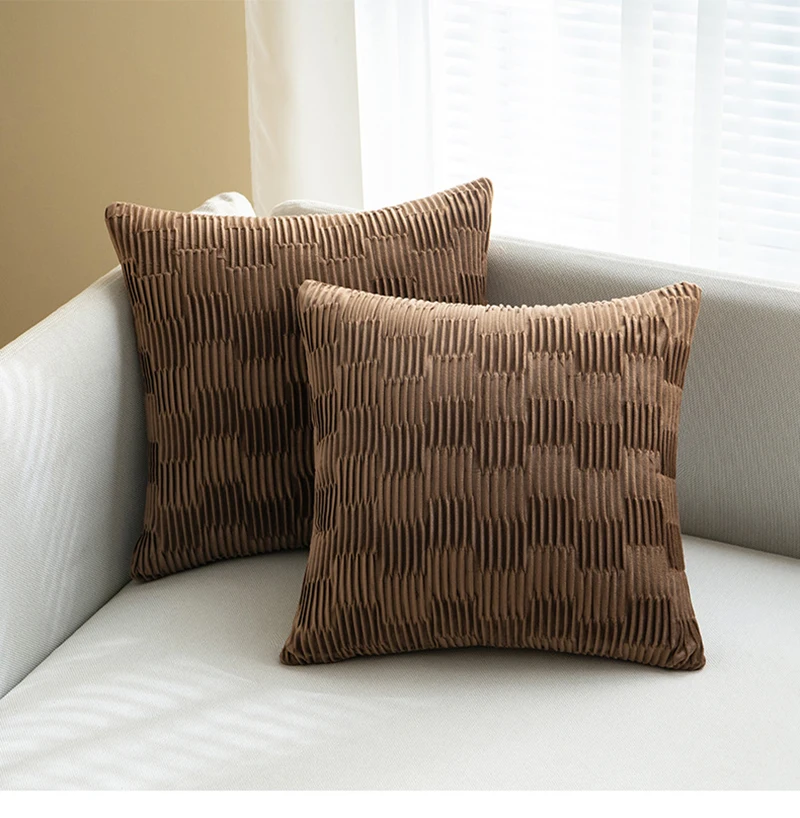 2-Piece Nordic Solid Color Pleated Cushion Cover 45*45 Velvet Modern Simple Line Pillowcase Home Decor Throw Pillow Covers