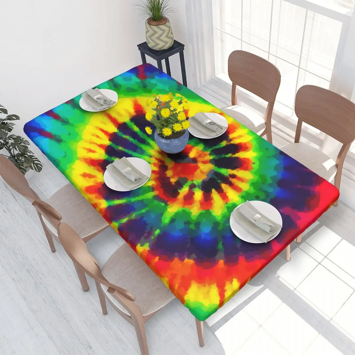 ผ้าคลุมโต๊ะย้อมสีย้อมสีย้อมสีสีสันสดใสผ้าปูโต๊ะกันน้ำผ้าคลุมโต๊ะ4FT กลางแจ้ง