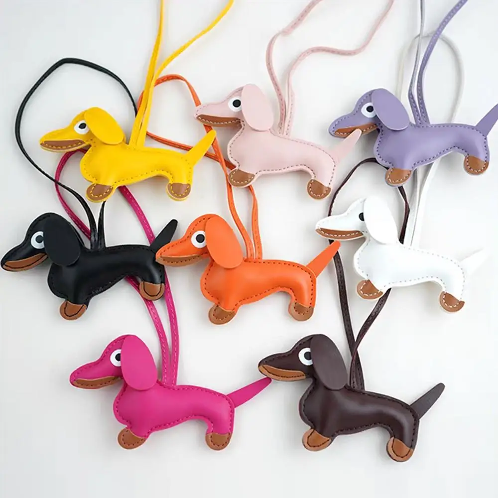 Classic Cute Puppy Dog Bag Pendant Key Chain Fashion PU Leather Dachshund Key Ring Accessories