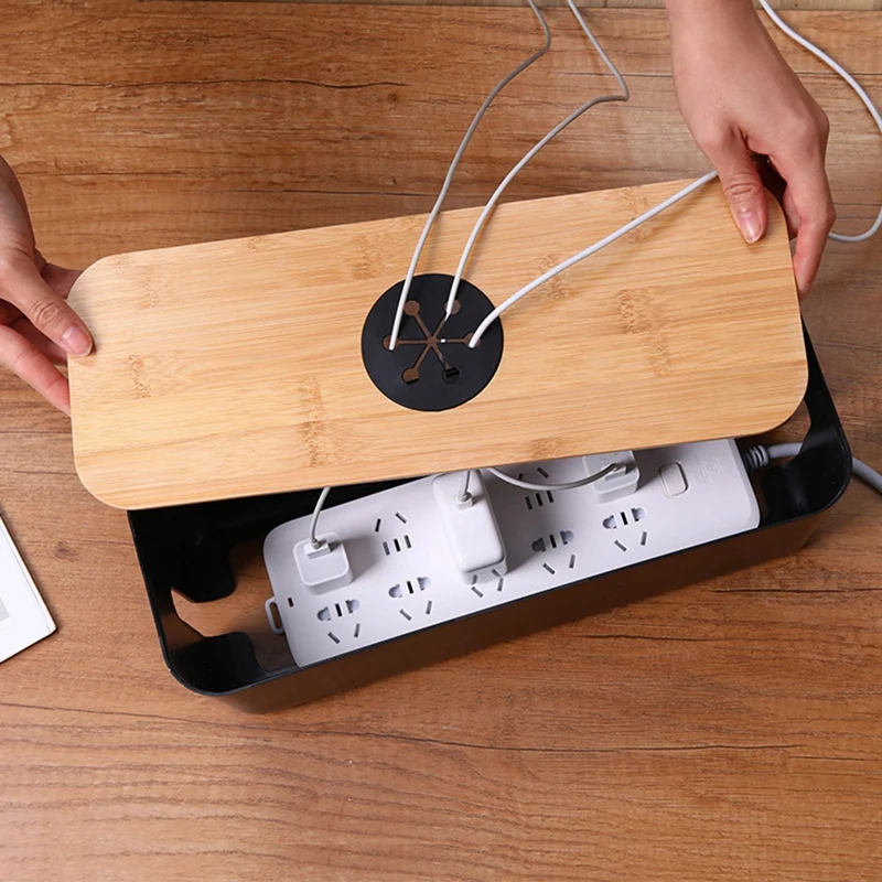 Wooden Cable Storage Box Power Cord Storage Box Dust-Proof Charger Socket Storage Box Household Cable Winder Storage Box