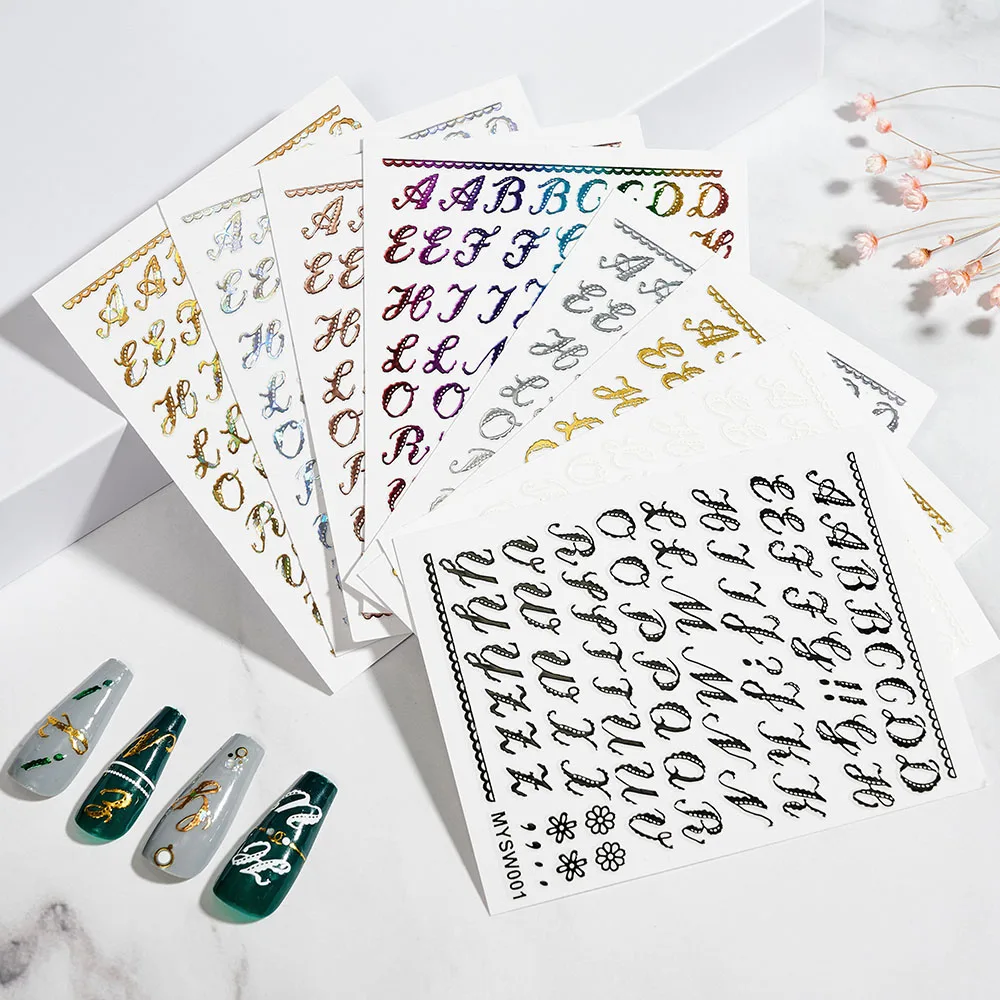 12pcs English Alphabet Nail Art Stickers Set 3D 26 English Alphabet Nail Decal Self-Adhesive Uppercase Letter Nail Slider Set*12