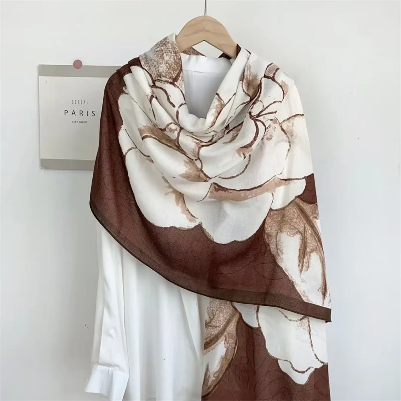 The Four Seasons  Scarves Fashion Design Satin Finish Shawl Women Popular Print Warm Hijab Luxury Brand Lrage Silk Scarf