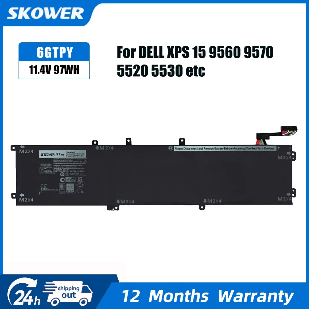 SKOWER 6GTPY RRCGW Laptop Battery for Dell XPS 15 9550 9570 9560 7590 Vostro 7500 Precision 5510 5520 5530 5540 H5H20 4GVGH