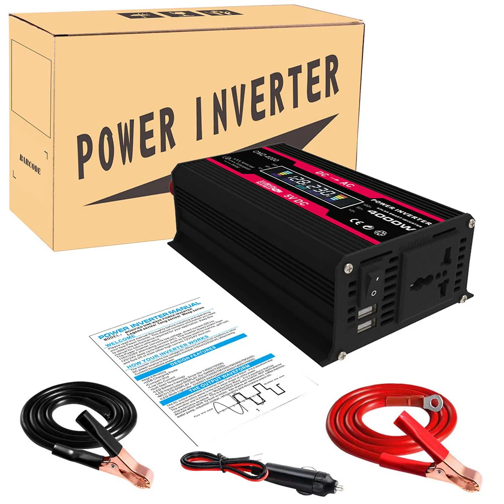 1 Set 4000W Power Inverter DC 12V to 220V AC Converter with Digital LCD Display Car Power Inverter Car Adapter