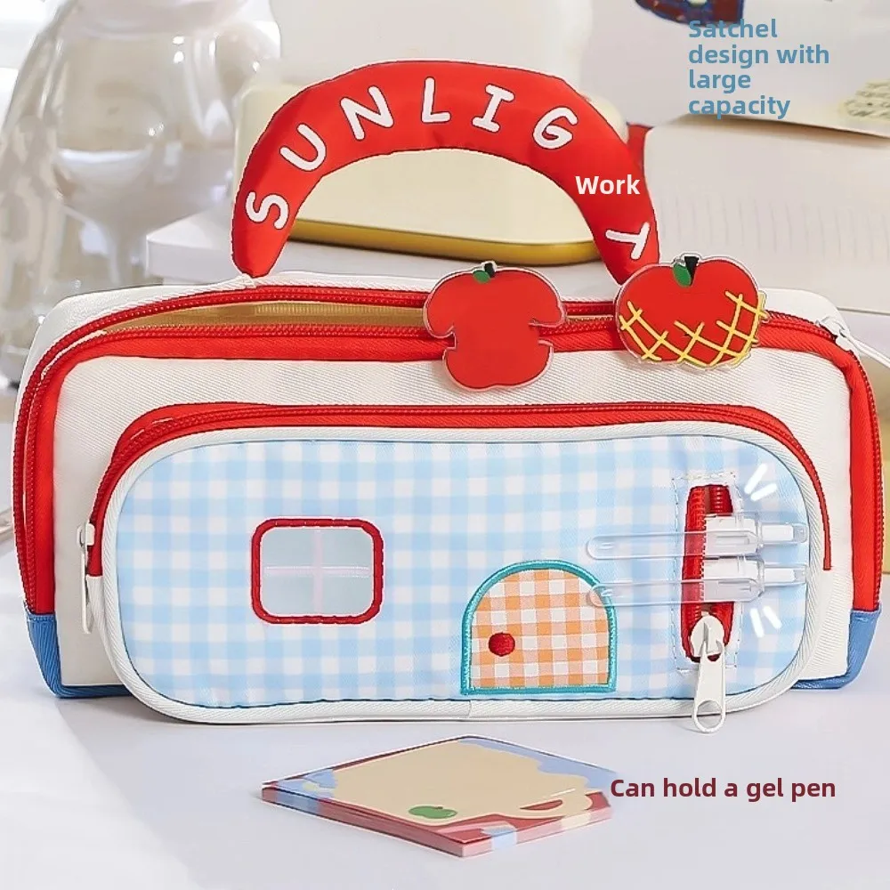 

Handheld Dopamine House Pencil Bag Cosmetics Storage Large Capacity Stationery Storage Bag Creative Portable Pen Pencil Case