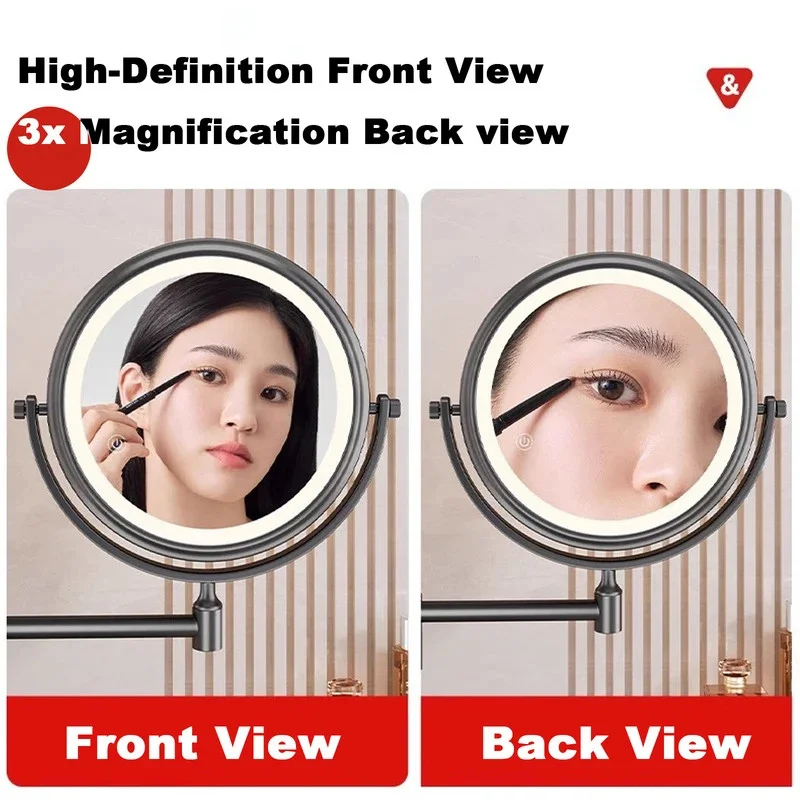 X3 Bathroom Suction Cup Makeup Mirror Wall Hanging Telescopic Folding Mirror, No Drilling, Rotatable Magnifying Beauty Mirror