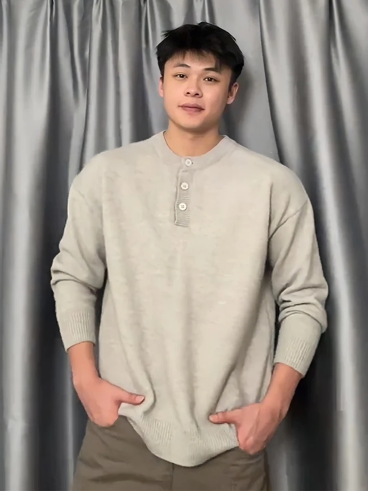 

Мужской свитер Light ey Cleanfit Henry Collar Knitwear, осенне-зимний, в американском ретро-стиле, теплый, для ношения под одеждой.