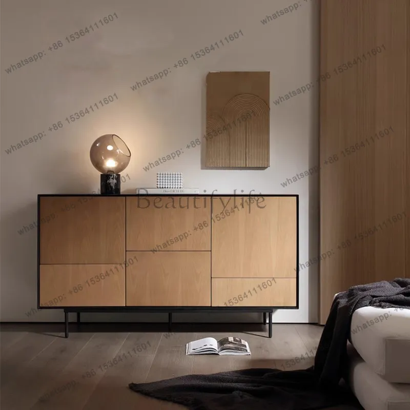 

Italian light luxury dining side cabinet integrated with solid wood storage against the wall