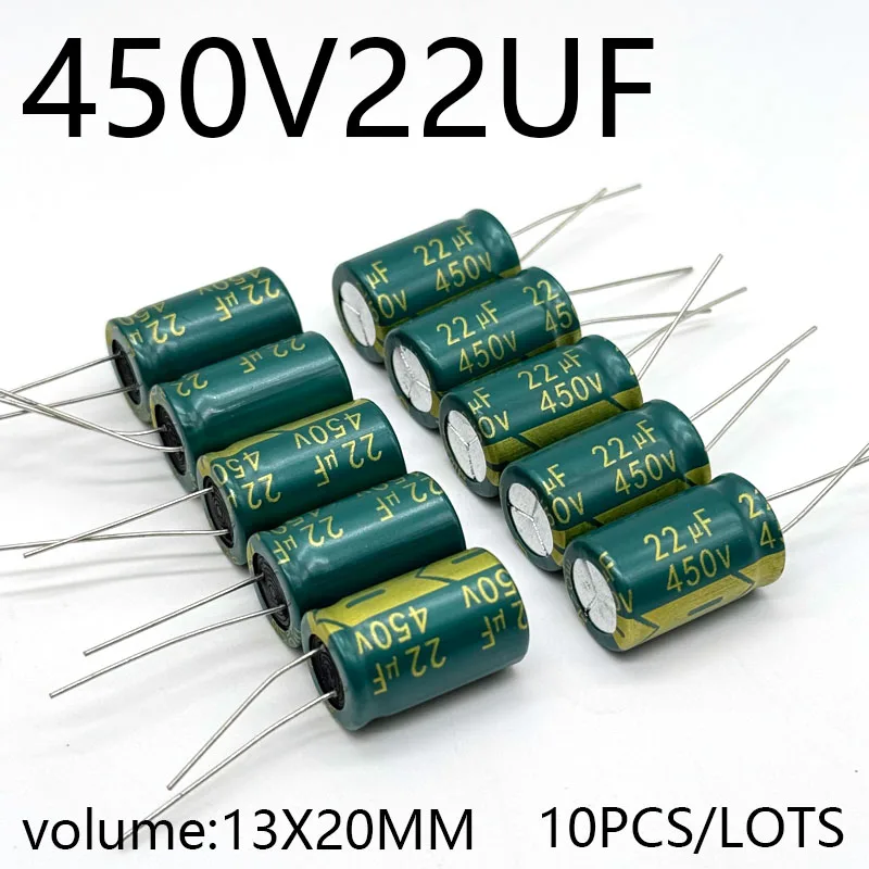 

10pcs/lot 450V22UF 13*20MM high frequency low impedance aluminum electrolytic capacitor 22uf 450v