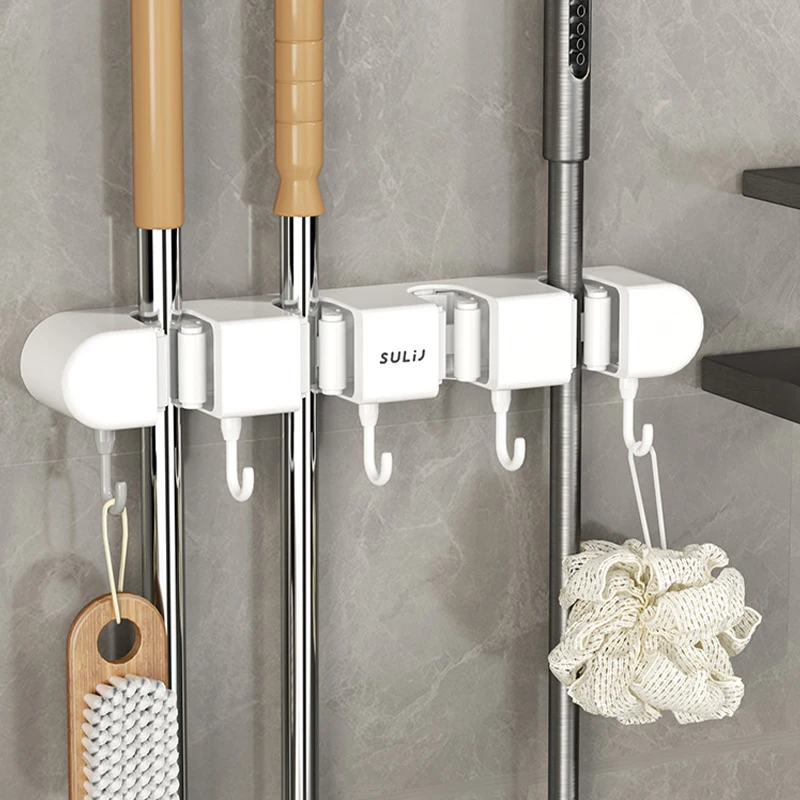 Wall Mounted Mop Holder Plastic Storage rack for Kitchen bathroom Towel Hooks Waterproof  Mop Organizer