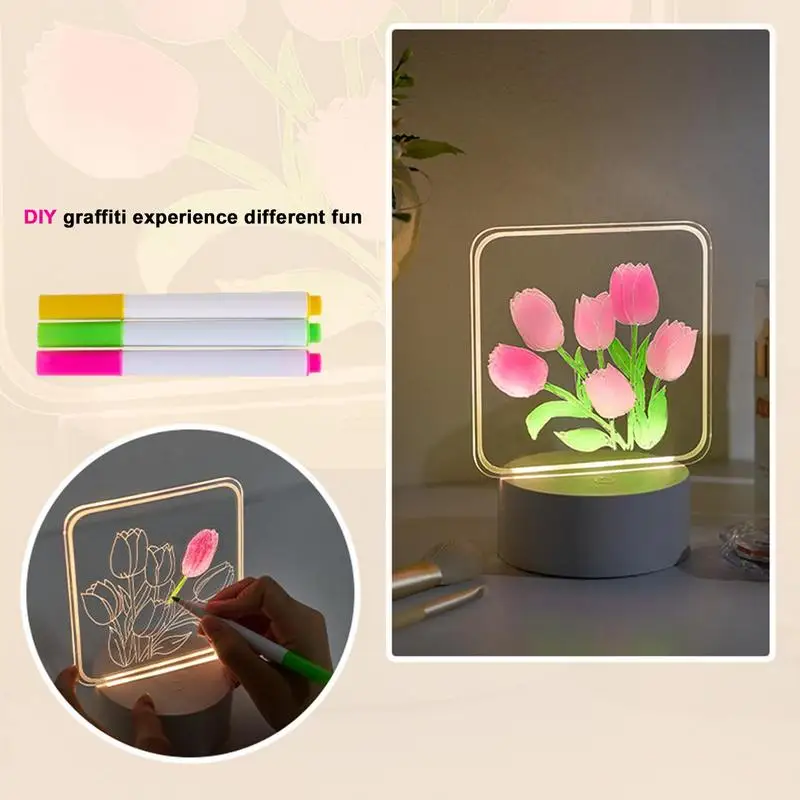 Tulip Lamp Adjustable USB Tri-Color Base Desk Lamp DIY Flower Table Lamp Tulip Desk LED Night Light For Home Bedroom Table Decor
