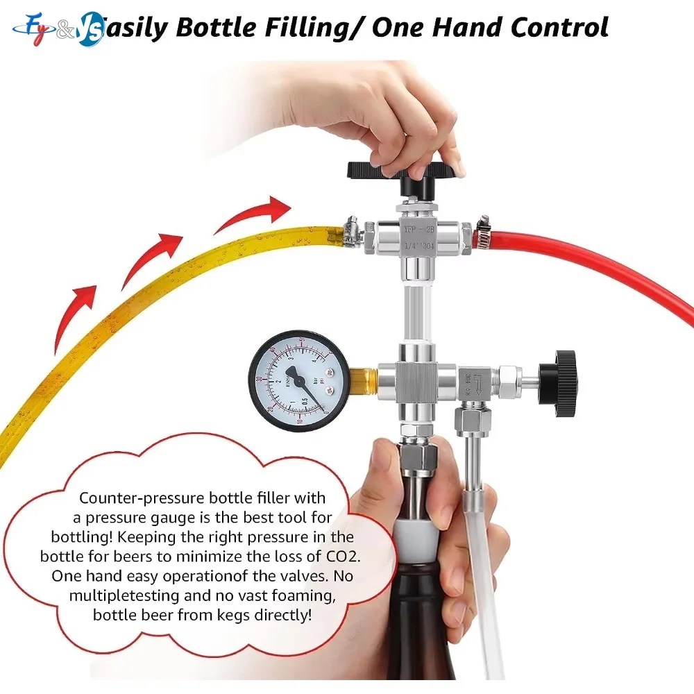 Upgraded Counter‑Pressure Bottle Filler With 0‑60 Pressure Gauge, Homebrew Oxygen‑Free Transfer Bottling Device for Beer