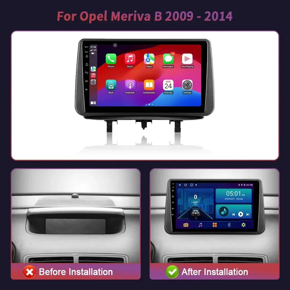 Android 14 For Opel Meriva B 2009-2014 Car Head Unit Radio Multimedia Navigation GPS Wireless Carplay Stereo Touch Screen