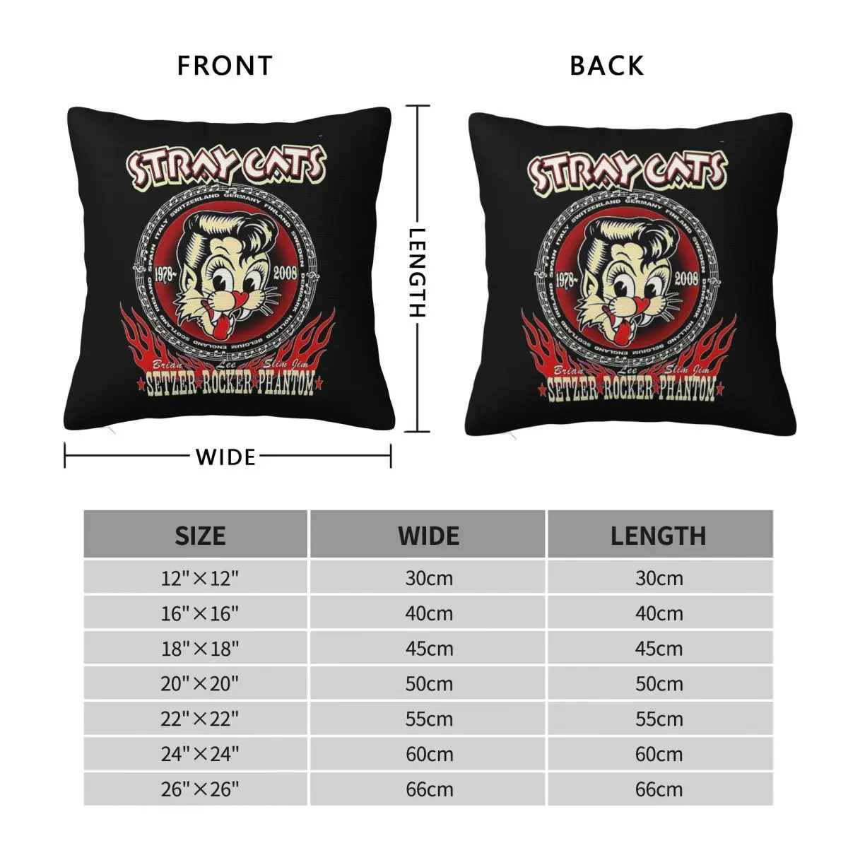 Stray Cats Setzer Rocker Phantom Square Pillowcase Polyester Linen Velvet Creative Zip Decor Sofa Cushion Cover