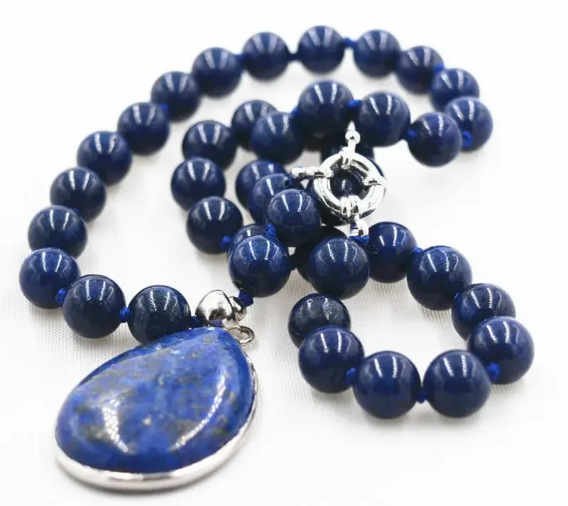 

New 8mm Natural Egyptian Lapis Lazuli Gemstone 28x36mm pendant Necklace 18''