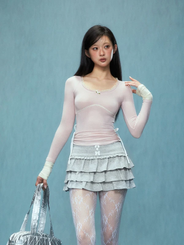 

Wedhub Lace Base irt Long Sve Женская внутренняя одежда Осень Зима Высокая чувствительность Уникальный красивый верхний узел Cu...