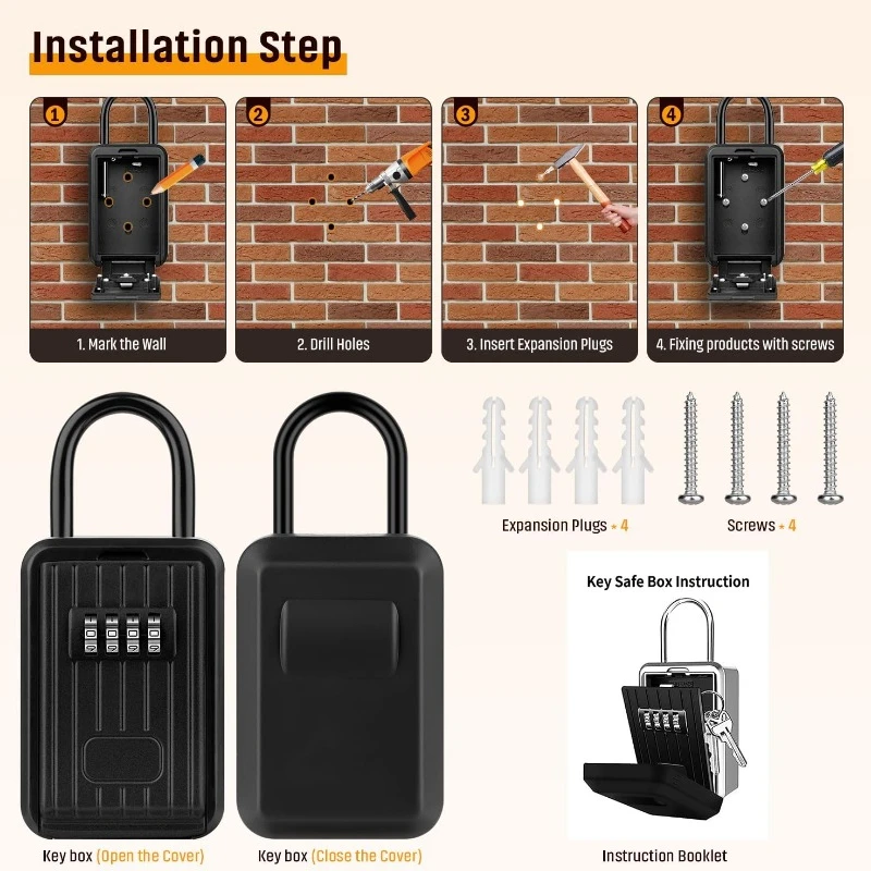 Zinc Alloy Outdoor Hanging Lock Box Suitable for House Key Storage Box Safe with Combination Lock Capacity 5-8 Keys