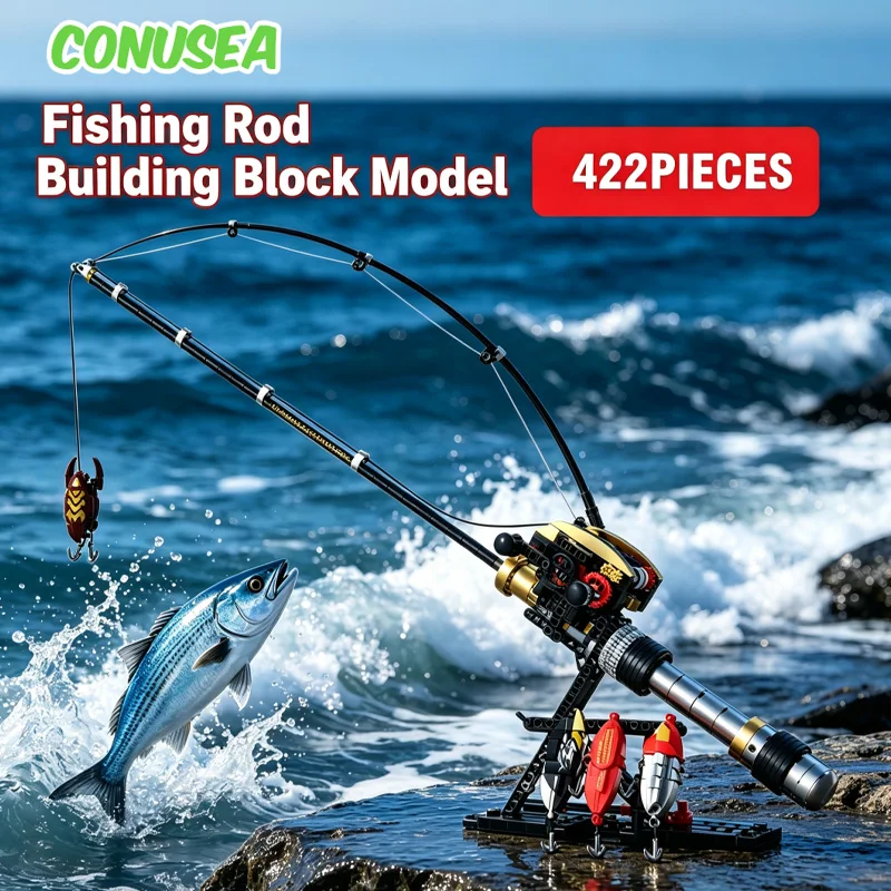 Simulation Waterdrop Wheel Fishing Rod Building Blocks Set Mechanical Transmission Simulation Fishing Reel Model Creative Gifts