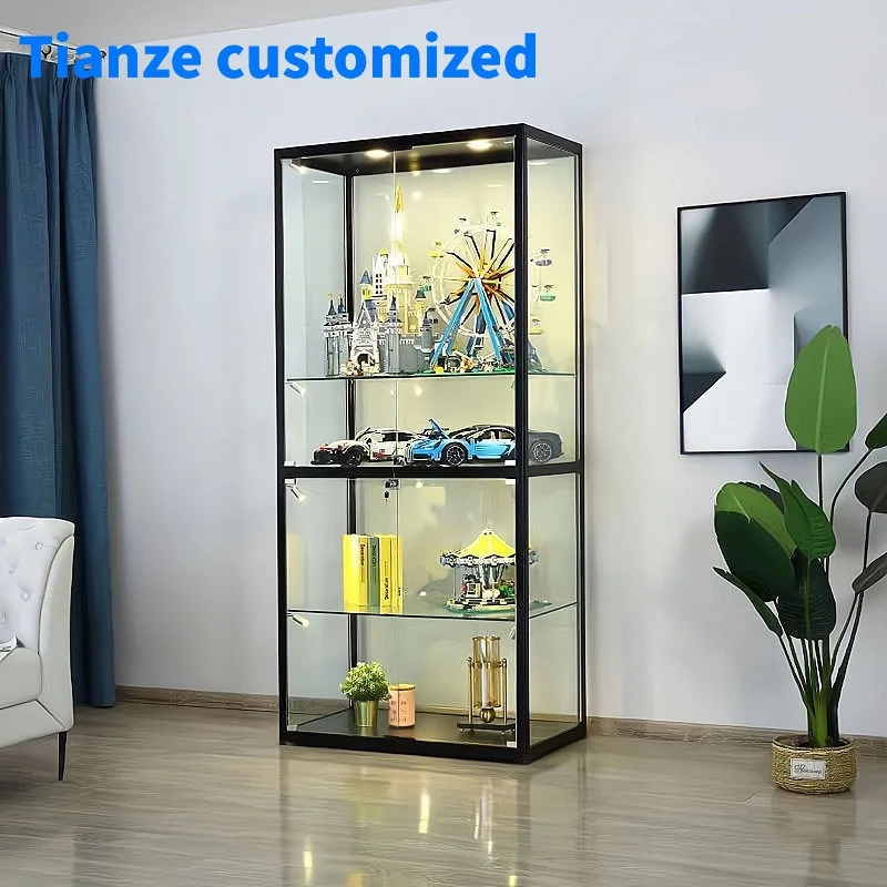 (customized)Cheap Fashion Aluminum Showcase Tall Boutique Display Cabinet Lockable Glass Display Cabinet with LED Light Mode