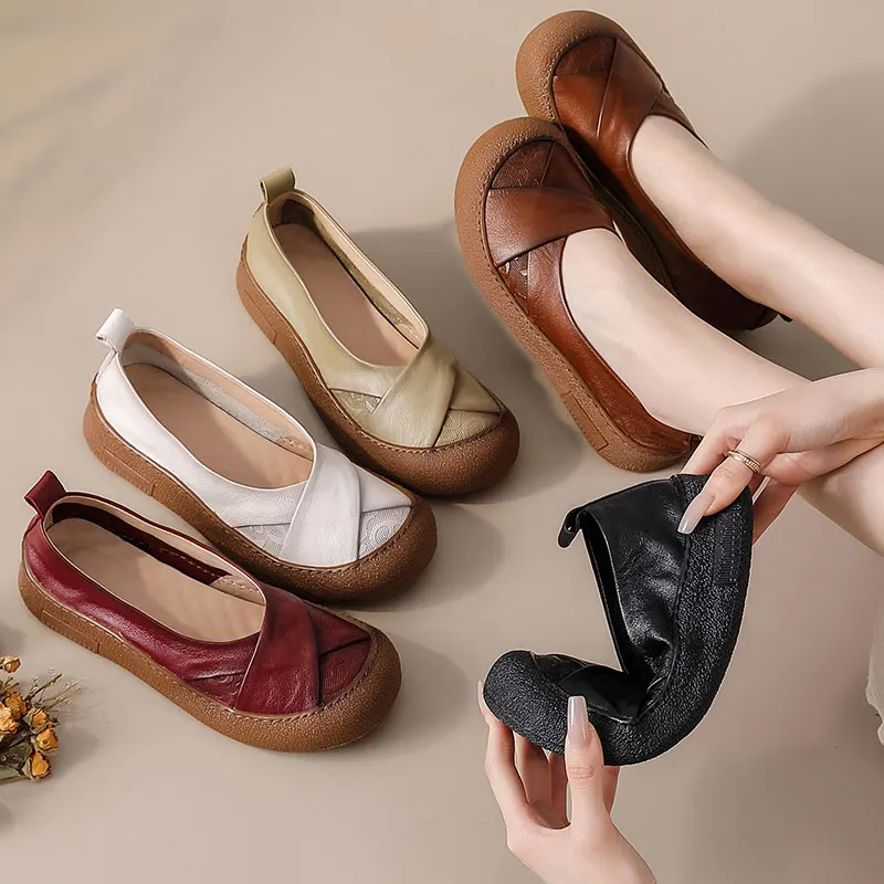 Retro-Kunst-Ästhetik Echtleder Mary Jane Flats Damen Premium Rindsleder Geflochtene Schuhe Elegante Mokassins Vintage-Schuhe – Detail 13