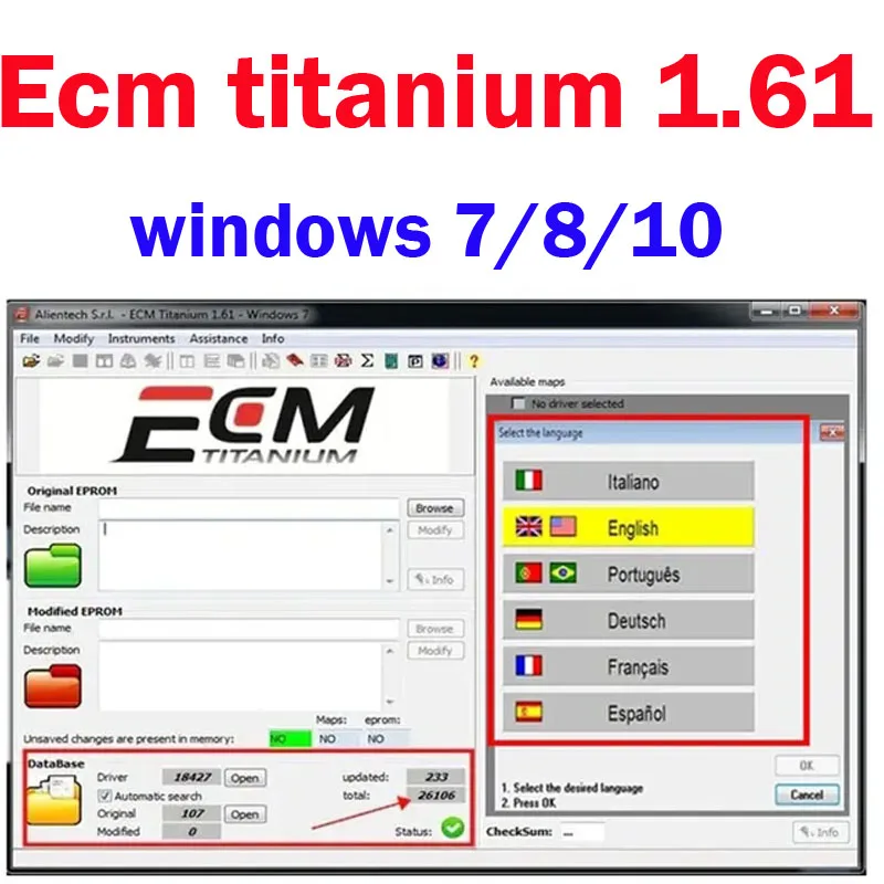 

2024 Горячий ECM TITANIUM 1.61 с драйвером 26000+ ECM 18259+ Драйверы для электронного инструмента Для KT-/ AG и K- ESS V2 Отправить ссылку или Cd или USB