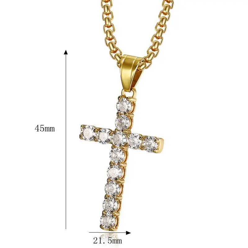 Stainless Steel Titanium AAA Zircon Luxury Hip Hop Cross Pendant Collar Chains Necklace for Men Women Couple Gift Jewel