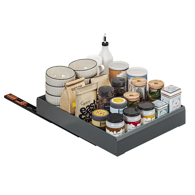 Kitchen cabinet pull-out basket cabinets have narrow frames and small sizes for storing seasonings and snack pots