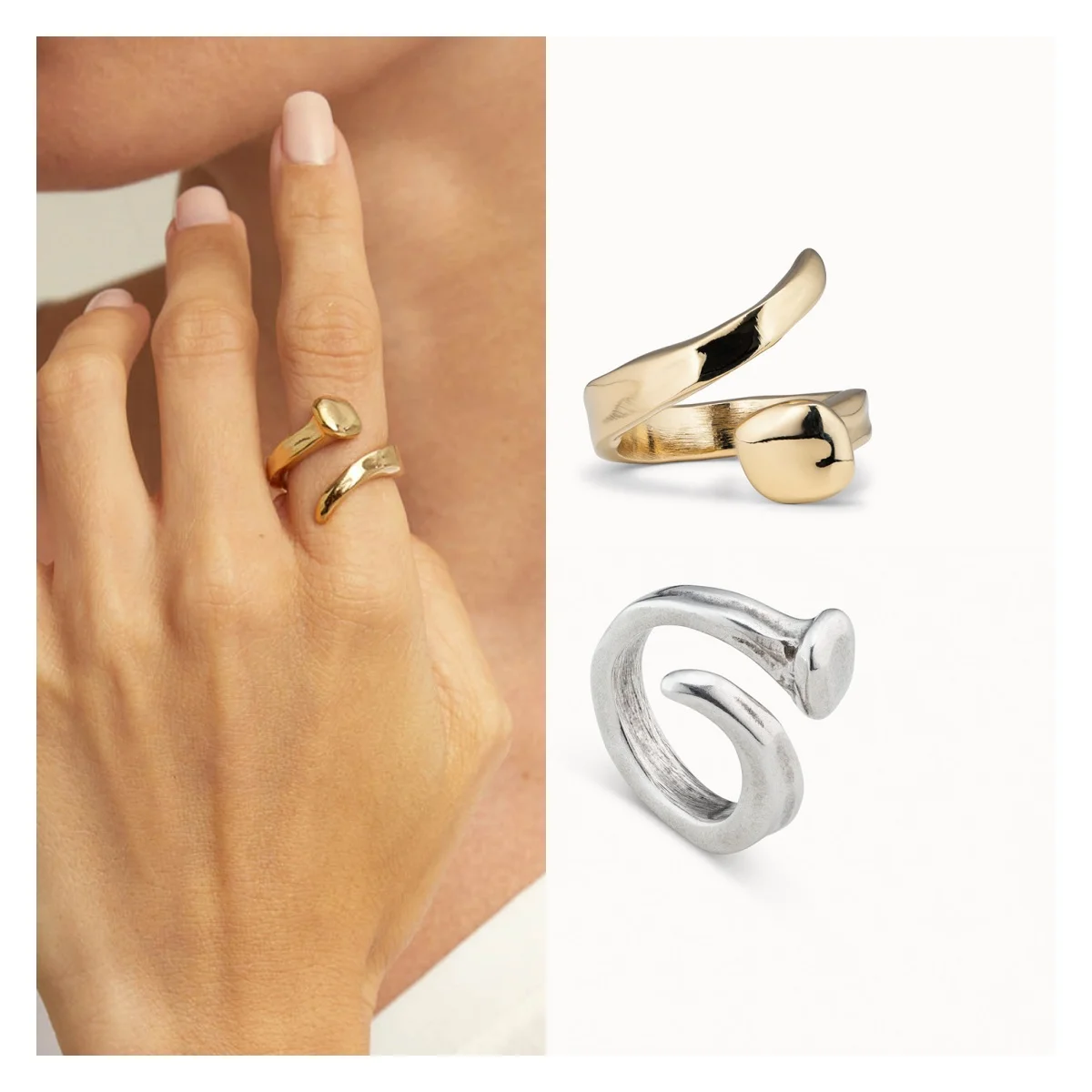 

2024 Spain Unode50 Ring Personality 18k gold-plated alloy ring open spiral nail design Handcrafted ladies high quality gift